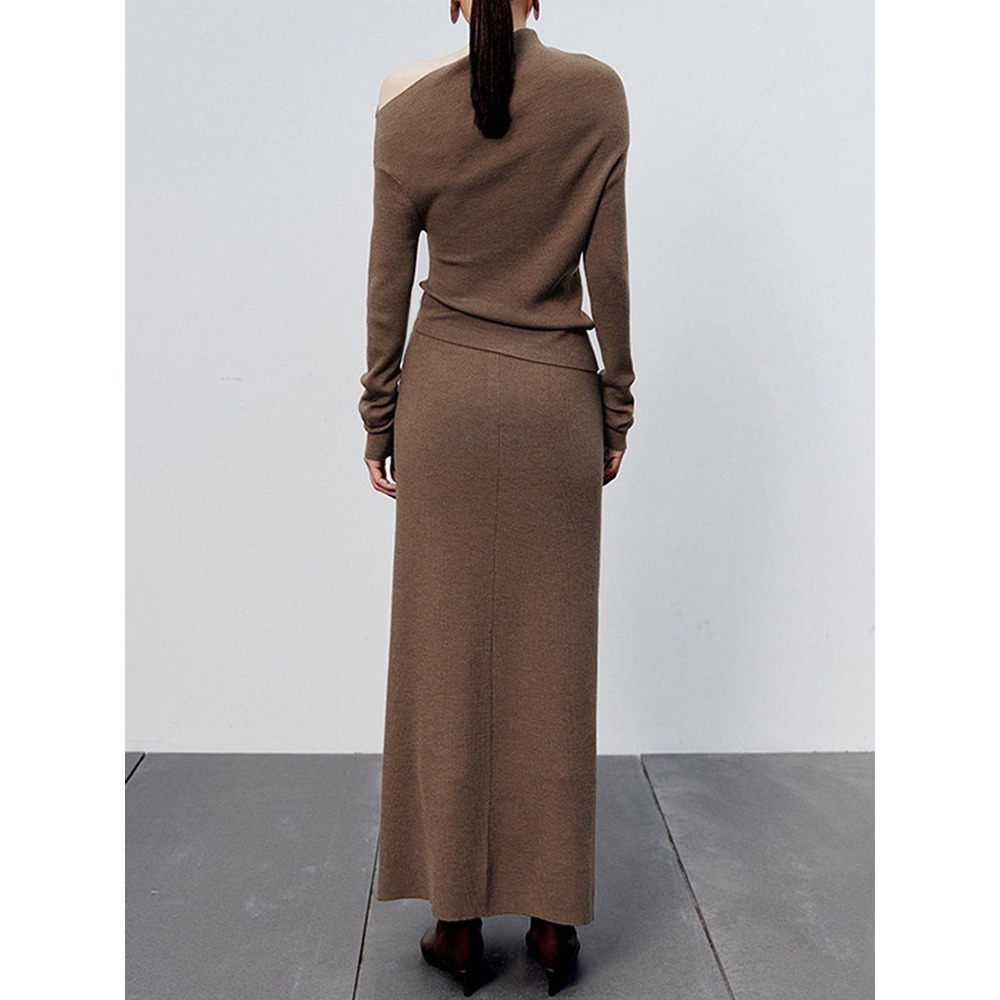 Commense Caramel Slit Maxi‎ Knit Skirt Dark Brown size M - Picture 3 of 6